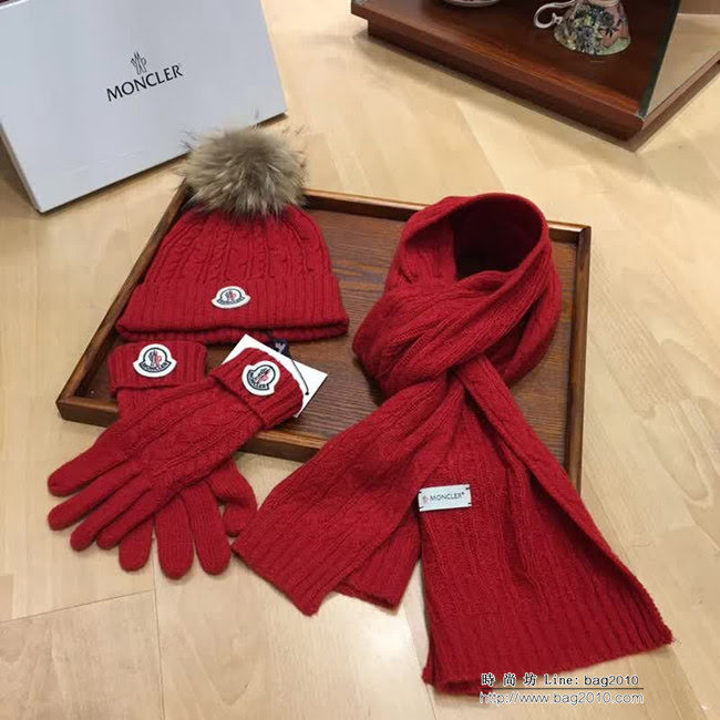 MONCIER蒙口 專櫃同步 新款羊絨配狐狸毛球 圍巾帽子和手套三件套 情侶款 LLWJ6436